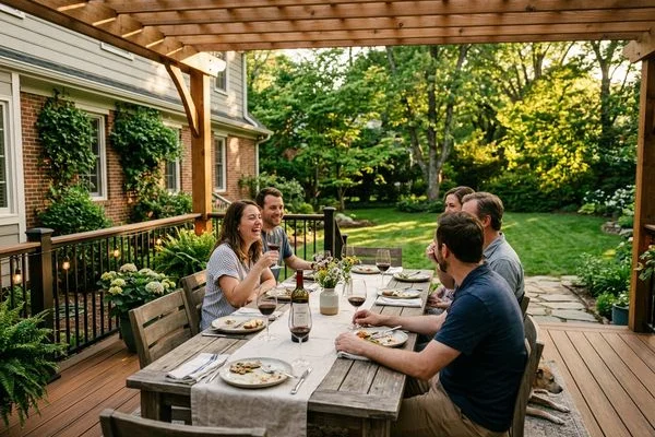 Composite deck with pergola