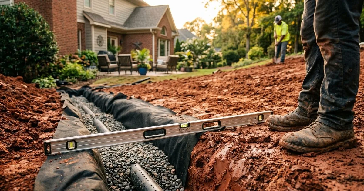 Professional drainage and grading work on Raleigh NC residential property