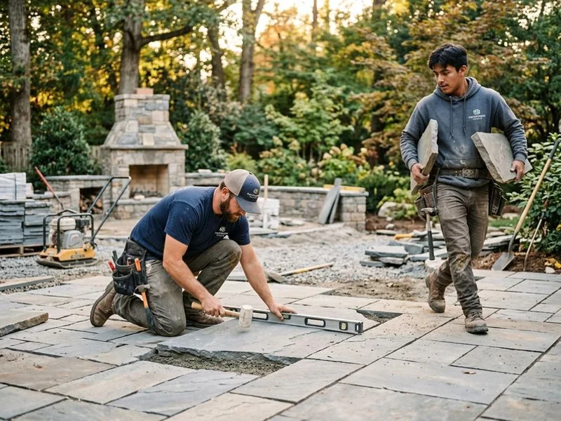 Hardscapes Raleigh team working on an outdoor living project