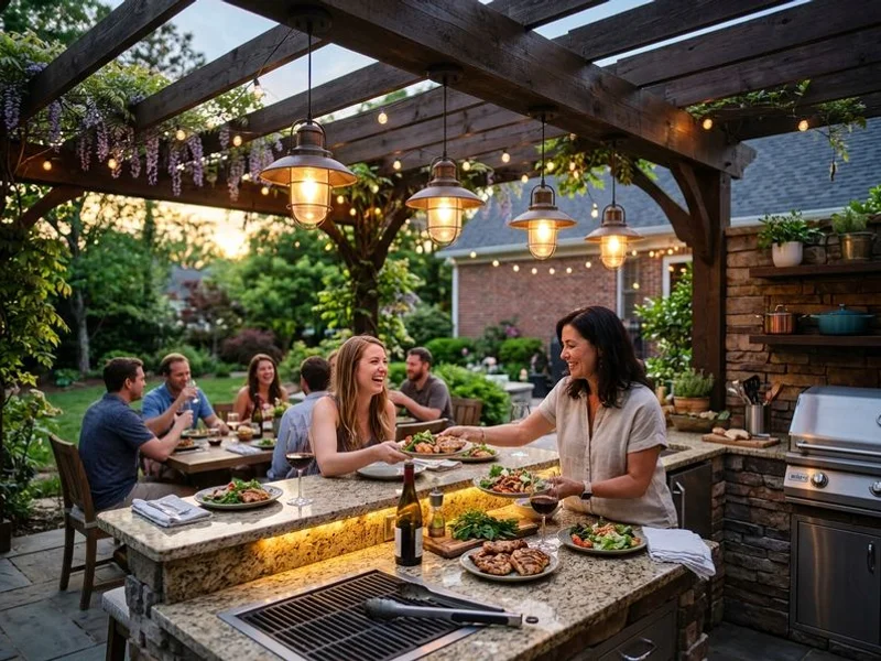 Outdoor kitchen with task and ambient lighting in Raleigh