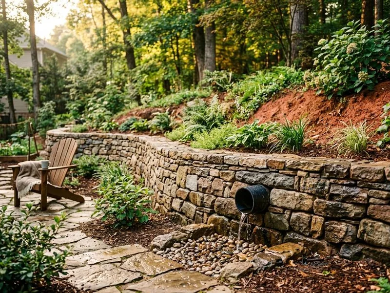 Retaining wall with integrated drainage system in Raleigh